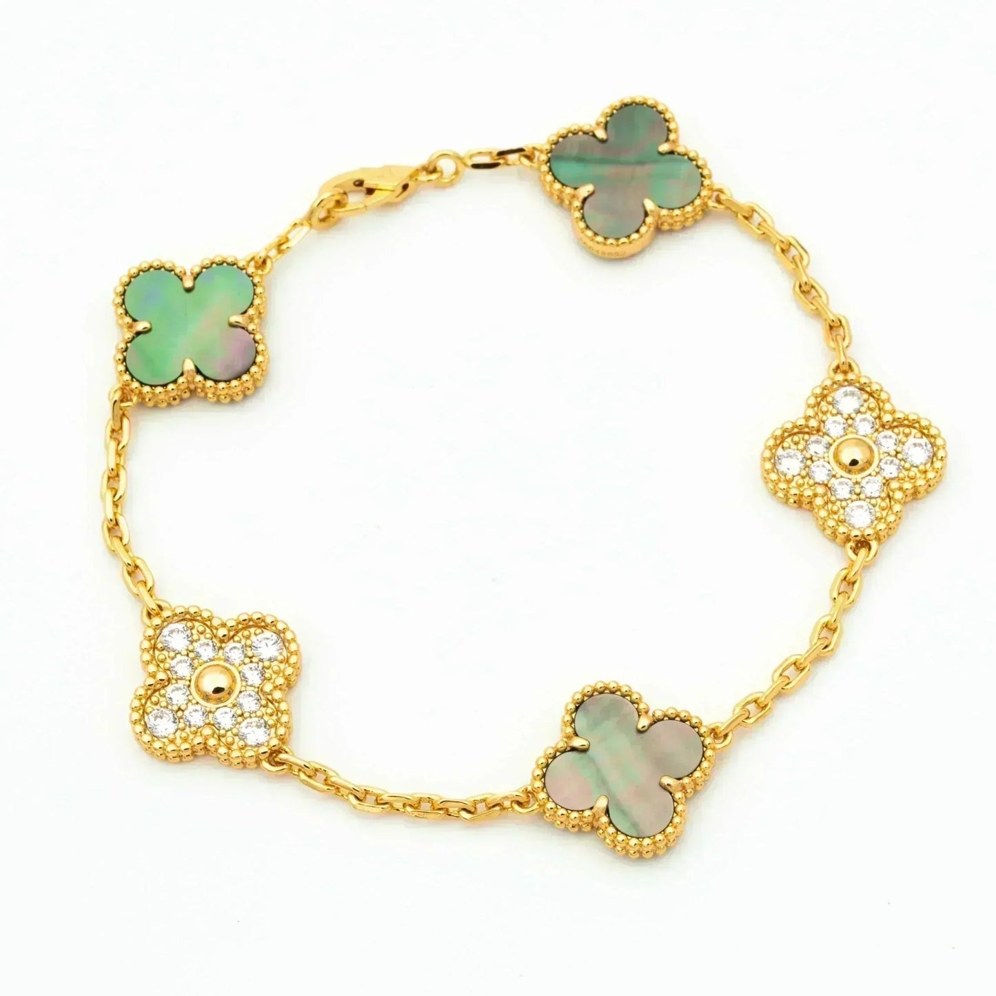 [Auraecho] CLOVER 5 MOTIF GRAY MOP BRACELET COLLECTION