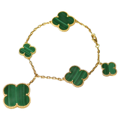[AuraEcho]MAGIC CLOVER MALACHITE GOLD BRACELET 5 MOTIFS