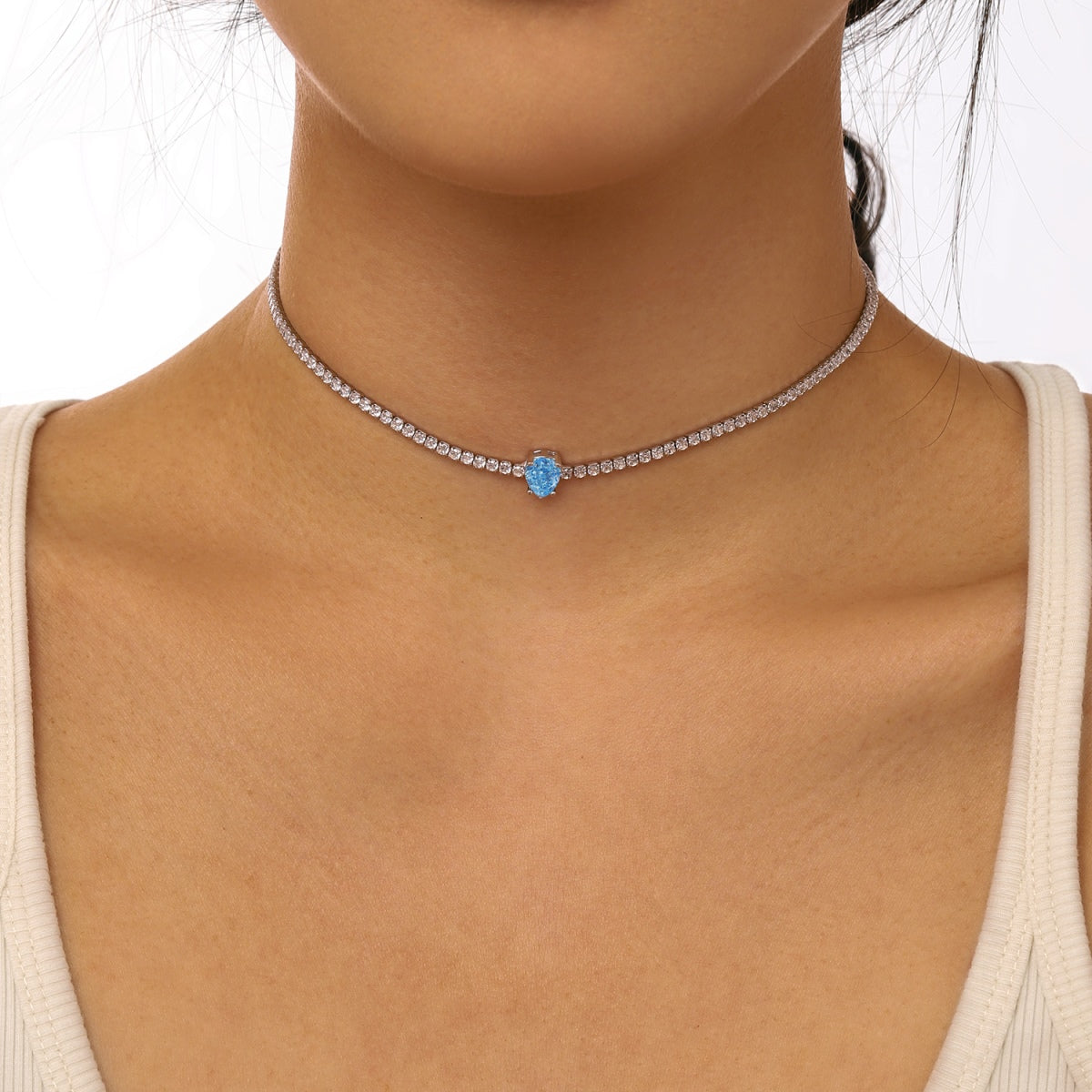 [AuraEcho]1.0 carat Unique Pear Cut Tennis Necklace