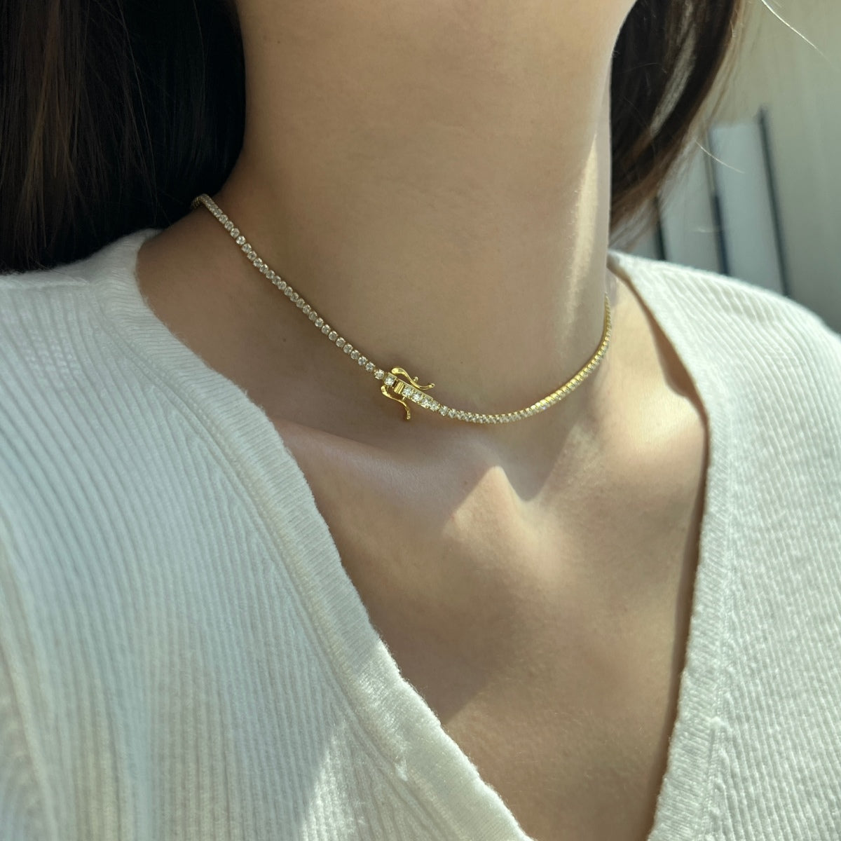 [AuraEcho]Delicate Round Shape Tennis Necklace