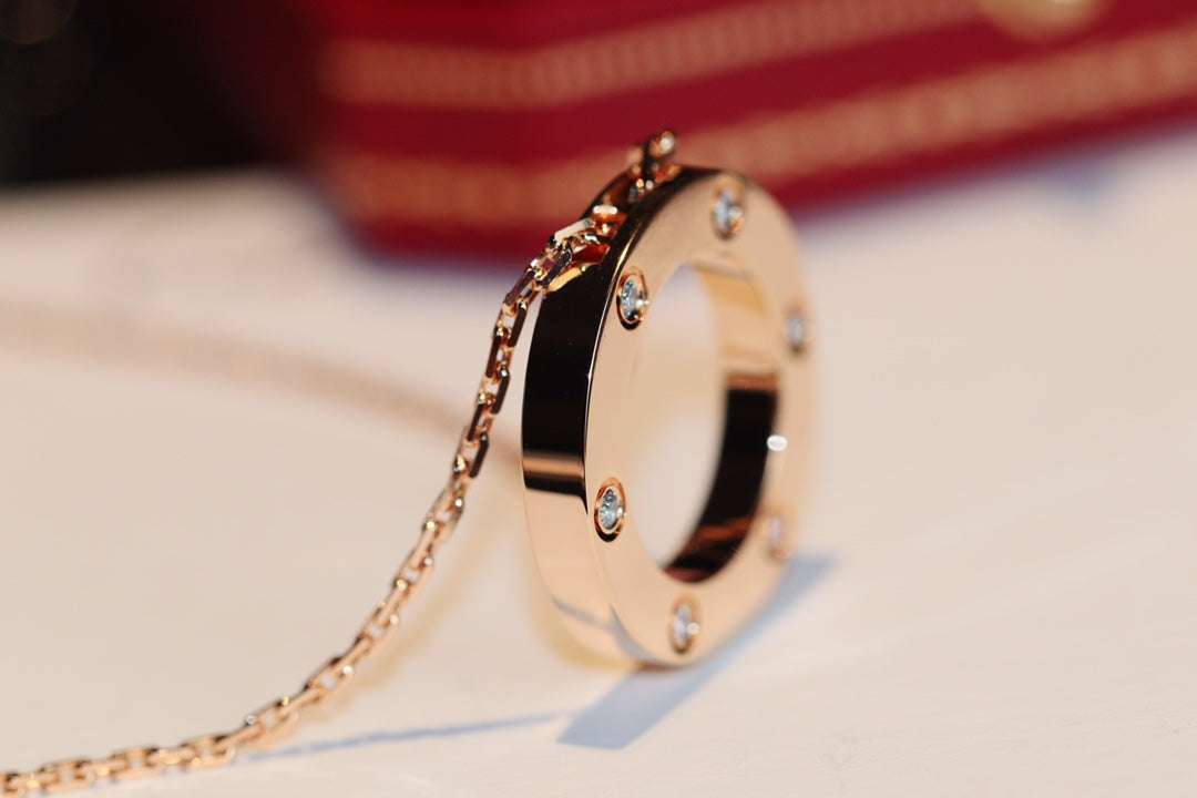 [AuraEcho]LOVE NECKLACE 16MM 6 DIAMONDS PINK GOLD