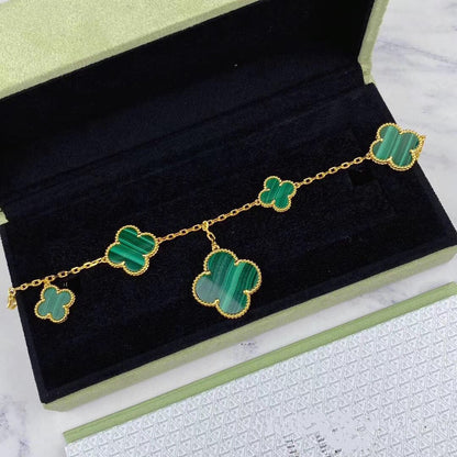 [AuraEcho]MAGIC CLOVER MALACHITE GOLD BRACELET 5 MOTIFS
