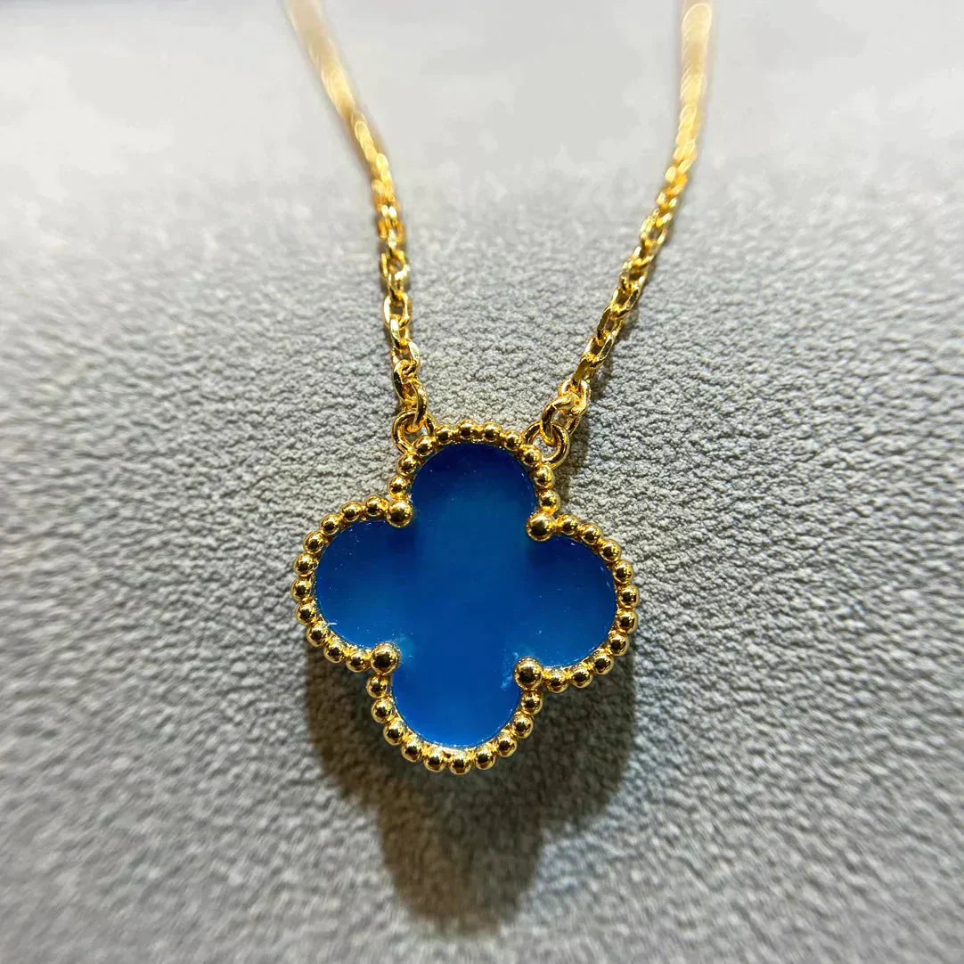 [AuraEcho]CLOVER 15MM BLUE AGATE NECKLACE
