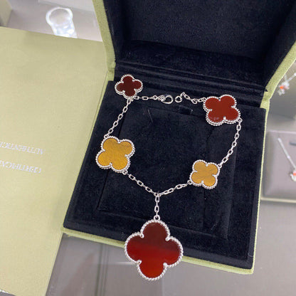 [AuraEcho]CLOVER 5 MOTIFS SIVLER CARNELIAN TIGER EYE BRACELET