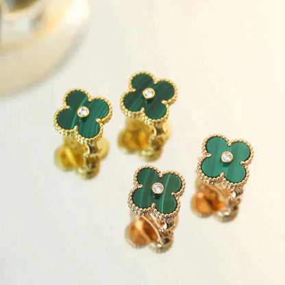 [AuraEcho]CLOVER MEDIUM 1 MOTIFS MALACHITE DIAMOND EARRINGS