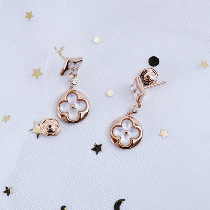 [AuraEcho]STAR AND SUN PINK GOLD MOP DROP EARRINGS