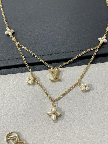 [AuraEcho]FLOWERGRAM GOLD MOP DOUBLE ROW NECKLACE