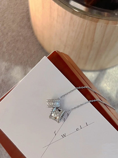 [AuraEcho]PERLEE DOUBLE PENDANT SILVER DIAMOND NECKLACE