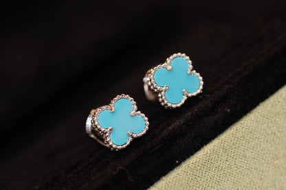 [AuraEcho]CLOVER MINI TURQUOISE SILVER STUD EARRINGS