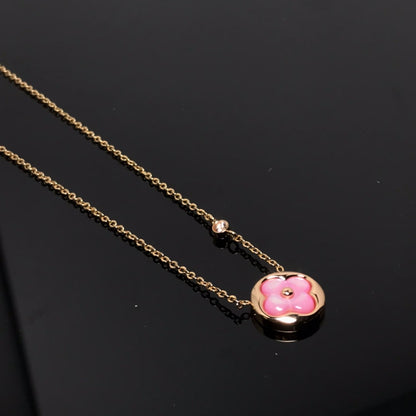 [AuraEcho]COLOR BLOSSOM PINK MOP SUN GOLD NECKLACE