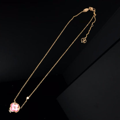 [AuraEcho]COLOR BLOSSOM PINK MOP SUN GOLD NECKLACE