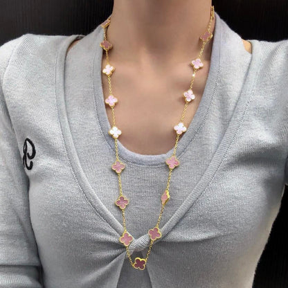 [AuraEcho]CLOVER 20 MOTIFS PINK MOP NECKLACE