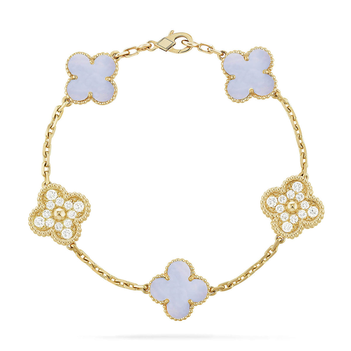 [Auraecho] CLOVER 5 MOTIF PURPLE CHALCEDONY BRACELET COLLECTION