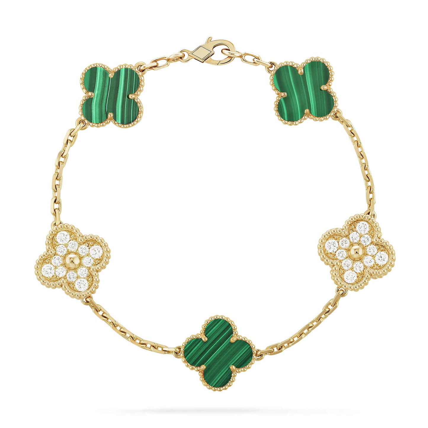 [AuraEcho]CLOVER  5 MOTIF MALACHITE DIAMOND BRACELET
