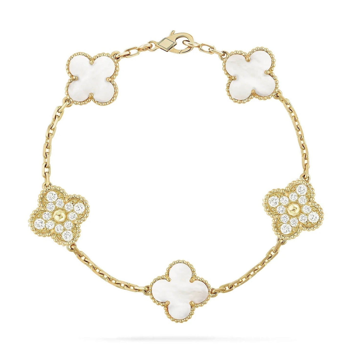 [AuraEcho]CLOVER BRACELET 5 MOTIF WHITE MOP DIAMOND
