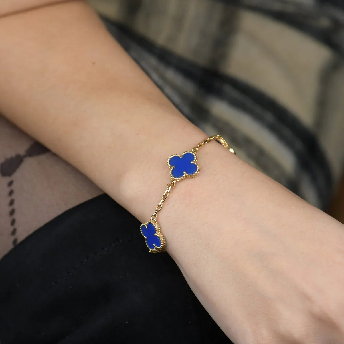 [Auraecho] CLOVER 5 MOTIF BLUE AGATE BRACELET COLLECTION