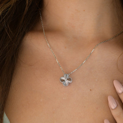 [AuraEcho]CLOVER  15MM DIAMOND LASER NECKLACE SILVER