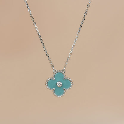 [AuraEcho]CLOVER 15MM DIAMOND SVRES PORCELAIN  NECKLACE SILVER