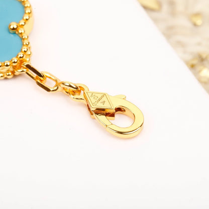 [AuraEcho]CLOVER 5 MOTIF TURQUOISE DIAMOND GOLD BRACELET