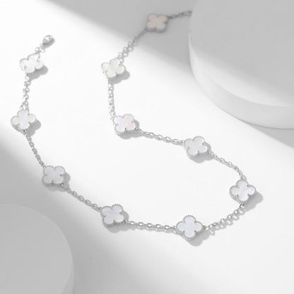 [AuraEcho]CLOVER 10 MOTIFS WHITE MOTHER OF PEARL NECKLACE
