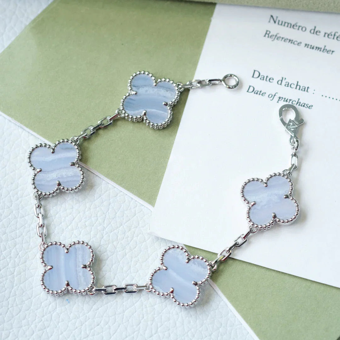 [Auraecho] CLOVER 5 MOTIF PURPLE CHALCEDONY BRACELET COLLECTION