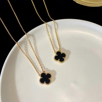 [AuraEcho]CLOVER 15MM BLACK ONYX SINGLE FLOWER NECKLACE