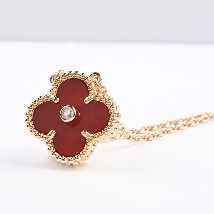 [AuraEcho]CLOVER 15MM DIAMOND CARNELIAN NECKLACE