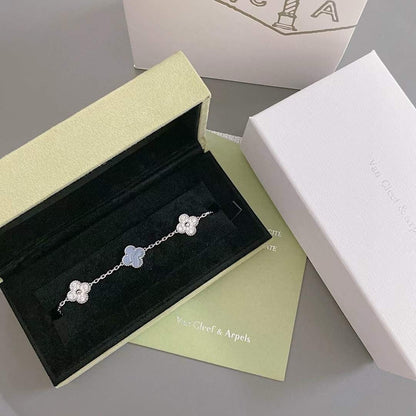 [AuraEcho]CLOVER  5 MOTIF DIAMOND PURPLE CHALCEDONY BRACELET SILVER