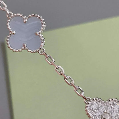 [Auraecho] CLOVER 5 MOTIF PURPLE CHALCEDONY BRACELET COLLECTION