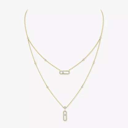 [AuraEcho]2 Rows Rose Gold Diamond Pave_ Necklace Move Uno