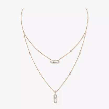 [AuraEcho]2 Rows Rose Gold Diamond Pave_ Necklace Move Uno