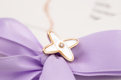 [AuraEcho]JEUX DE WHITE MOP ROSE GOLD DIAMOND EARRINGS