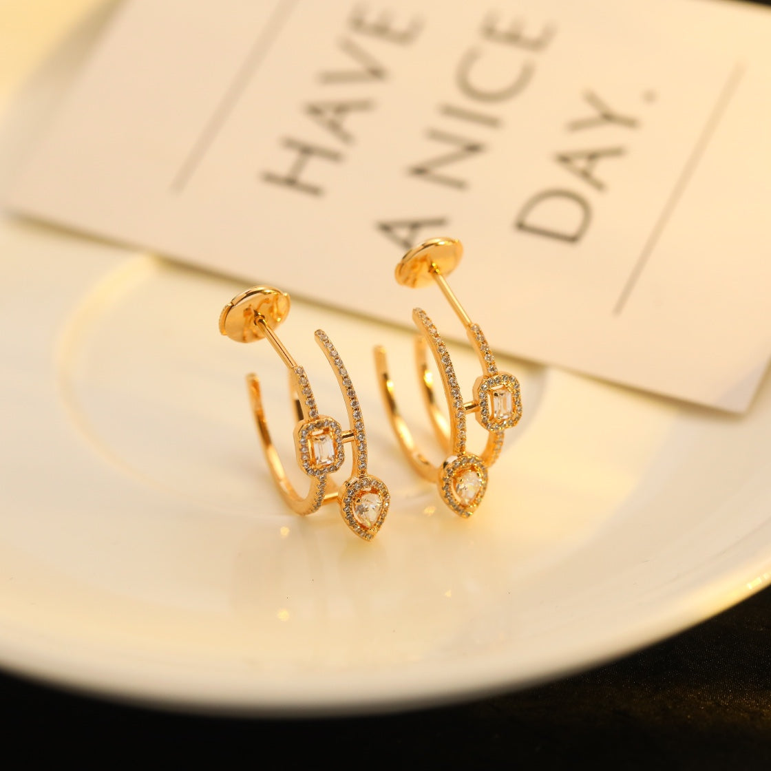 [AuraEcho]CREOLES MY TWIN 2 RANGS SILVER DIAMOND EARRINGS