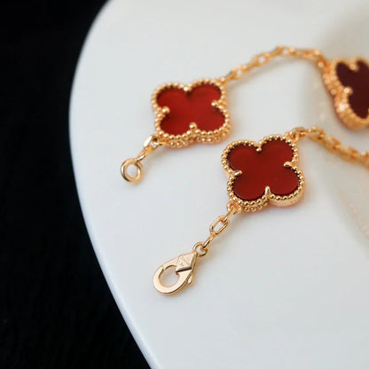 [Auraecho] CLOVER 5 MOTIF RED CORNELIAN BRACELET COLLECTION