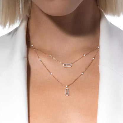 [AuraEcho]2 Rows Rose Gold Diamond Pave_ Necklace Move Uno