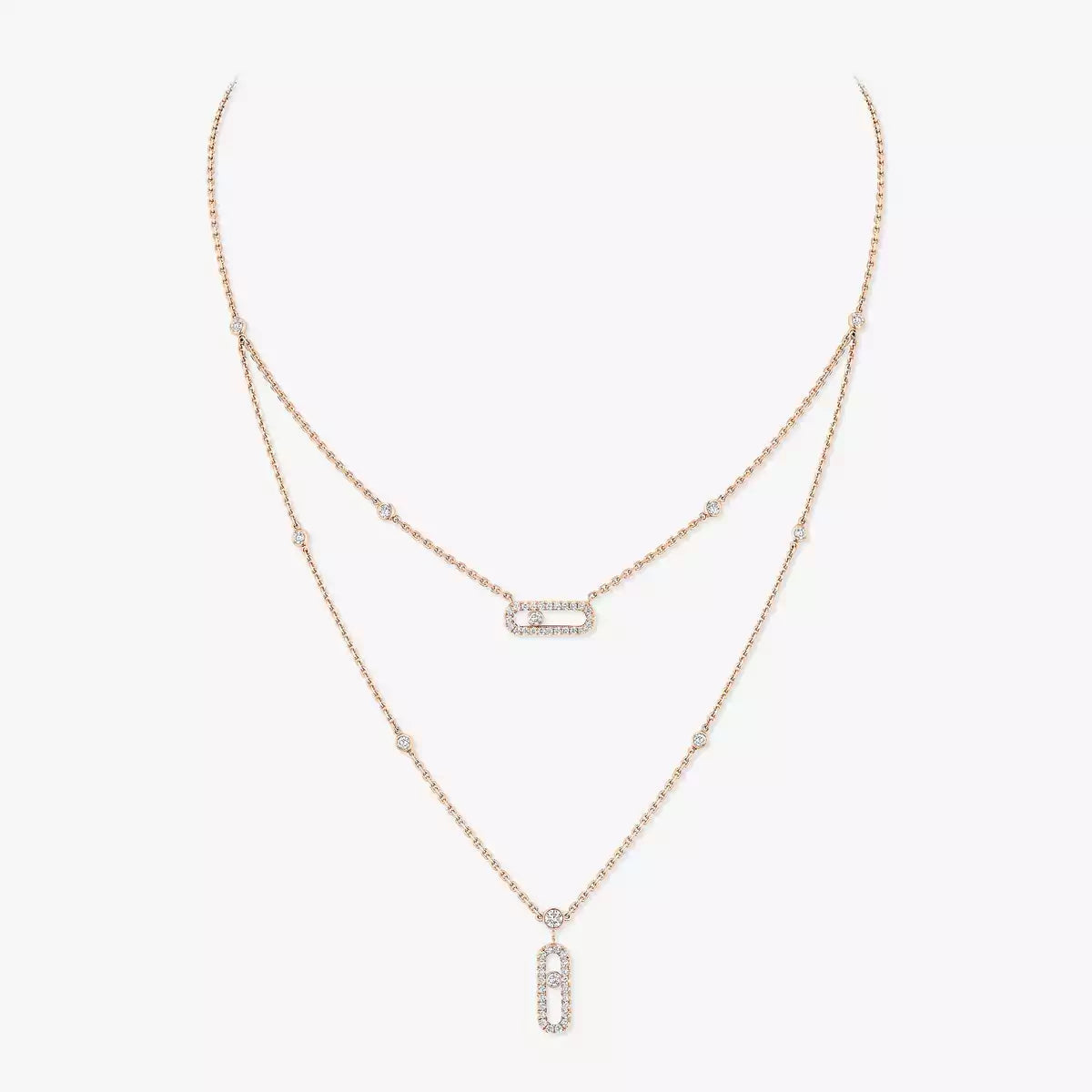 [AuraEcho]2 Rows Rose Gold Diamond Pave_ Necklace Move Uno