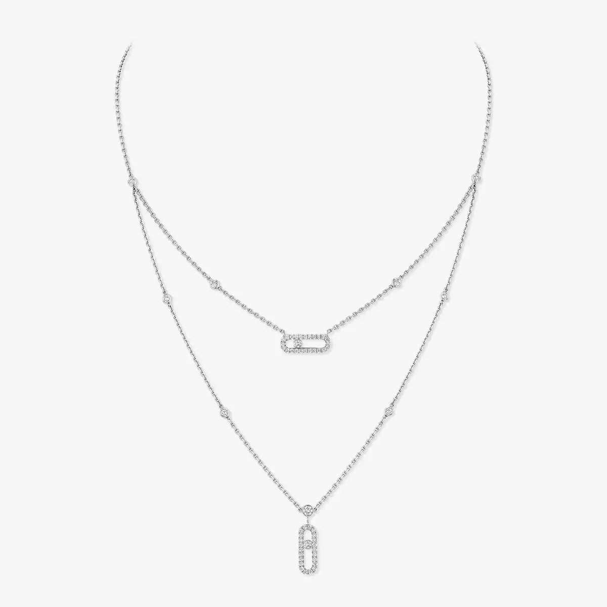 [AuraEcho]2 Rows Rose Gold Diamond Pave_ Necklace Move Uno