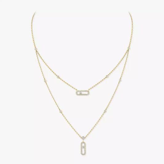 [AuraEcho]2 Rows Rose Gold Diamond Pave_ Necklace Move Uno