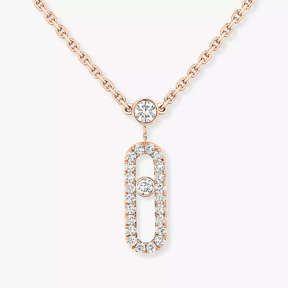 [AuraEcho]2 Rows Rose Gold Diamond Pave_ Necklace Move Uno