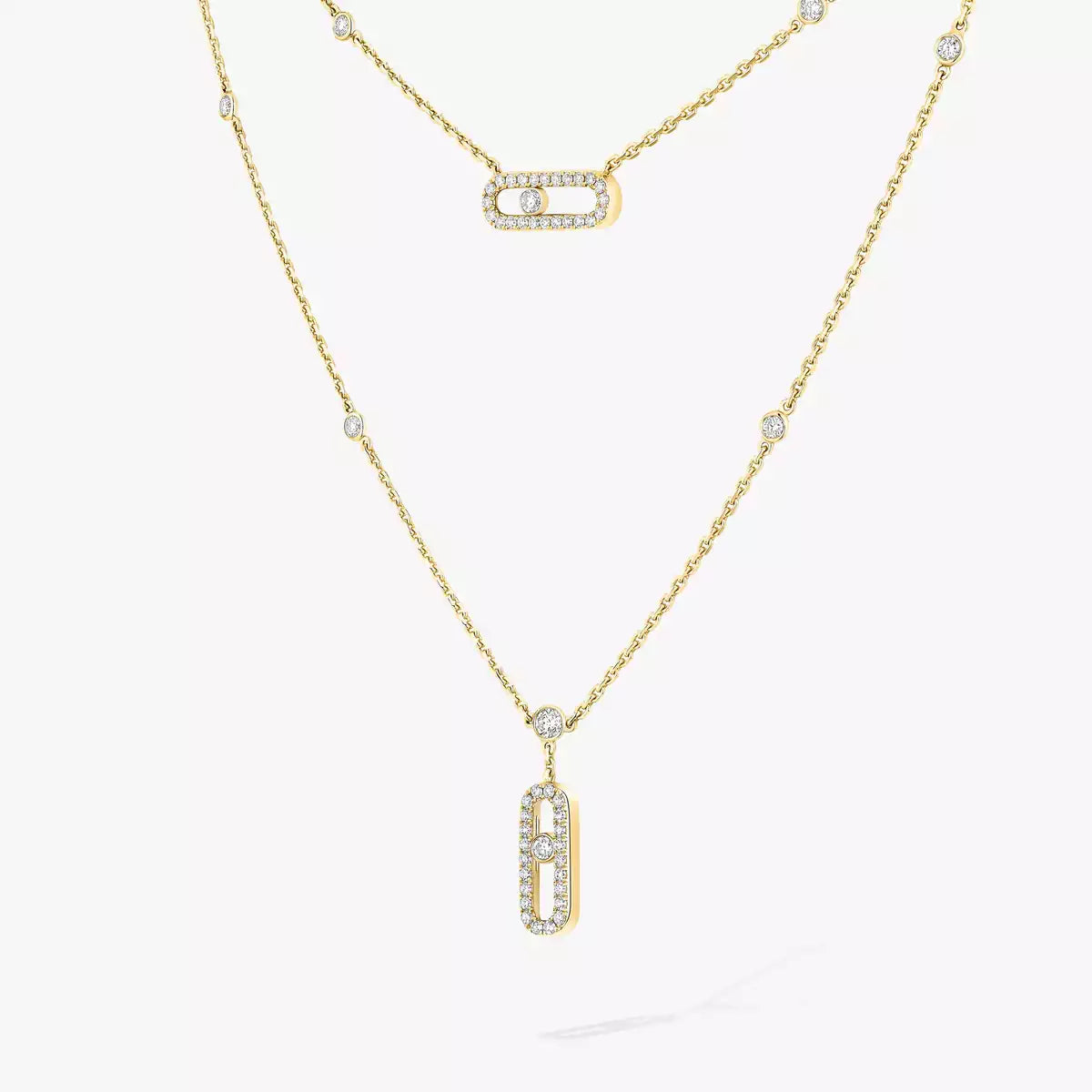 [AuraEcho]2 Rows Rose Gold Diamond Pave_ Necklace Move Uno