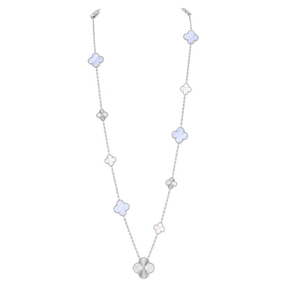 [Auraecho]DETACHABLE CLOVER 15(11+4) FLOWER SILVER NECKLACE SET
