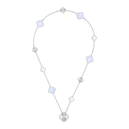 [Auraecho]DETACHABLE CLOVER 15(11+4) FLOWER SILVER NECKLACE SET