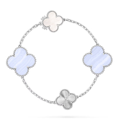 [Auraecho]DETACHABLE CLOVER 15(11+4) FLOWER SILVER NECKLACE SET