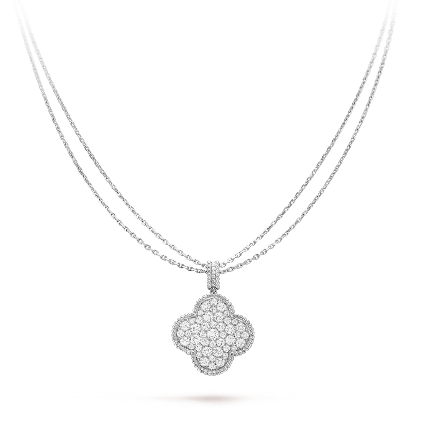 [AuraEcho]CLOVER 25MM SILVER FULL DIAMOND BIG CLOVER NECKLACE